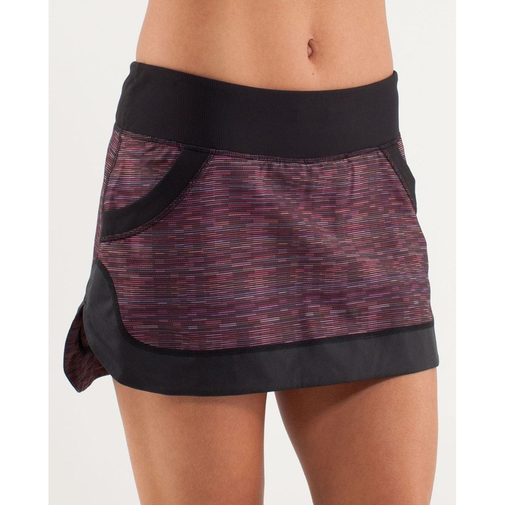 Lululemon Run For All Skirt Womens 10 Black Pink Space Dye Striped Athletic Mini